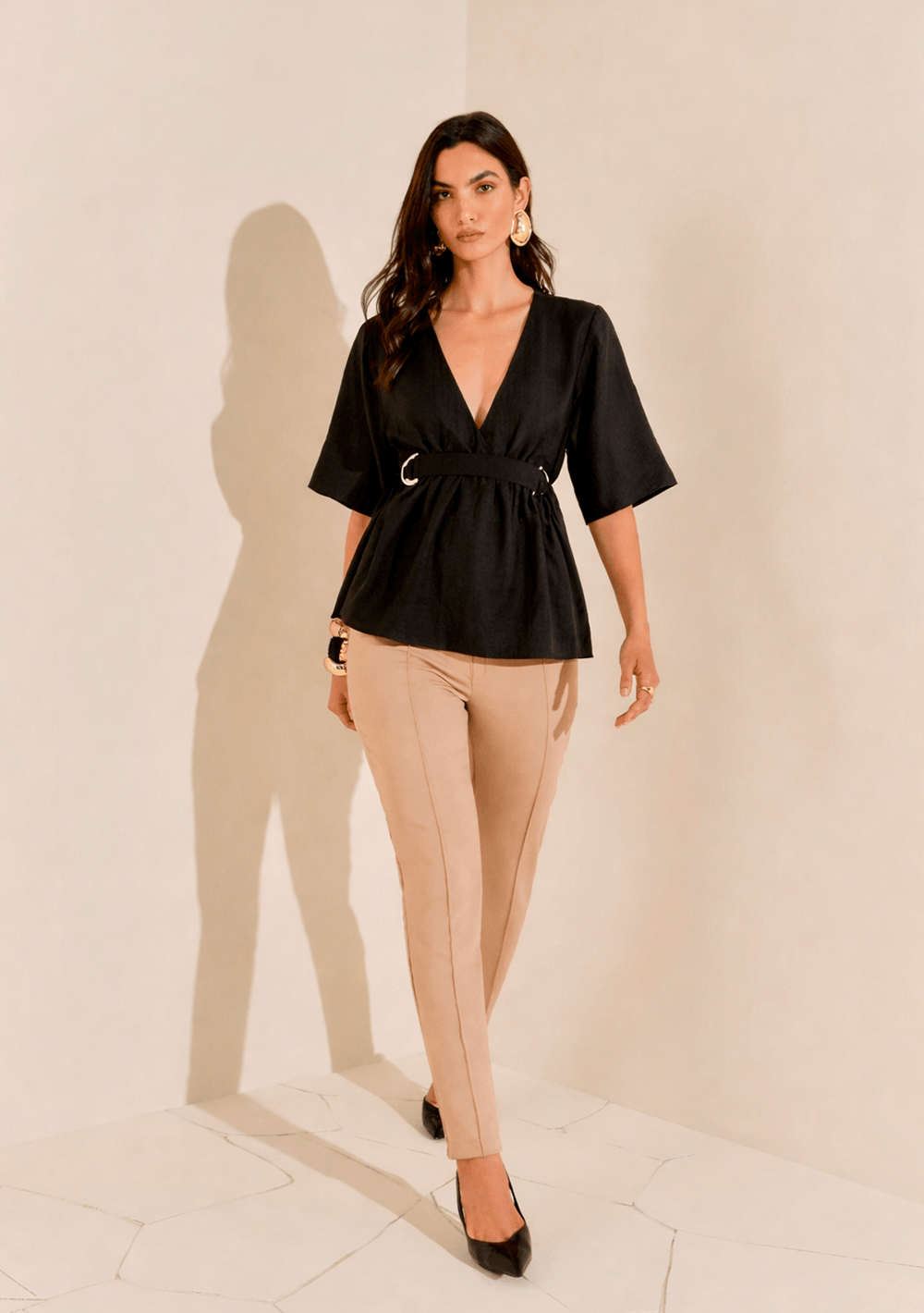 Calça Morena Rosa Skinny Alta Bege